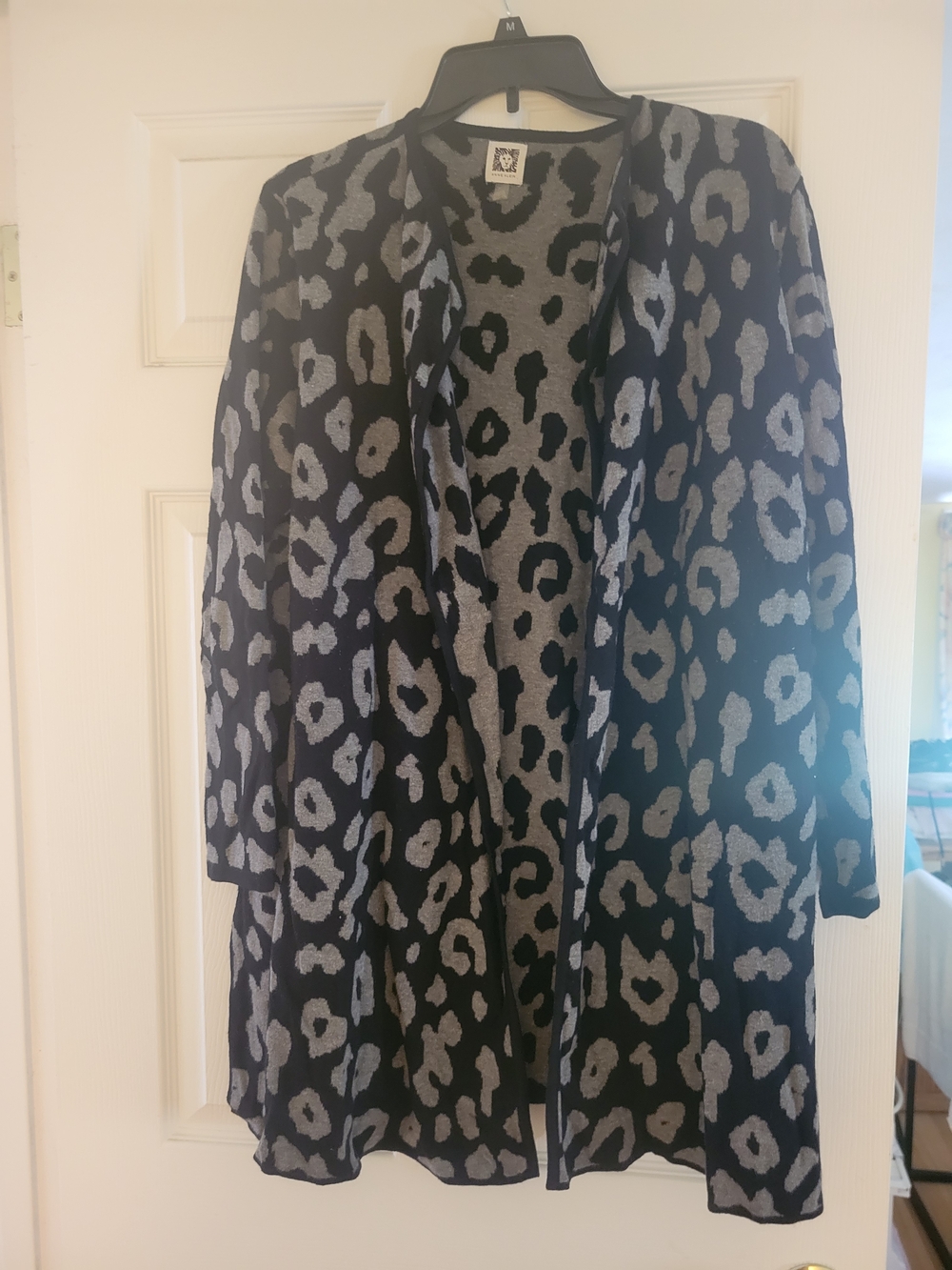 Anne Klein Black & Gray Leopard Open-Front Cardigan